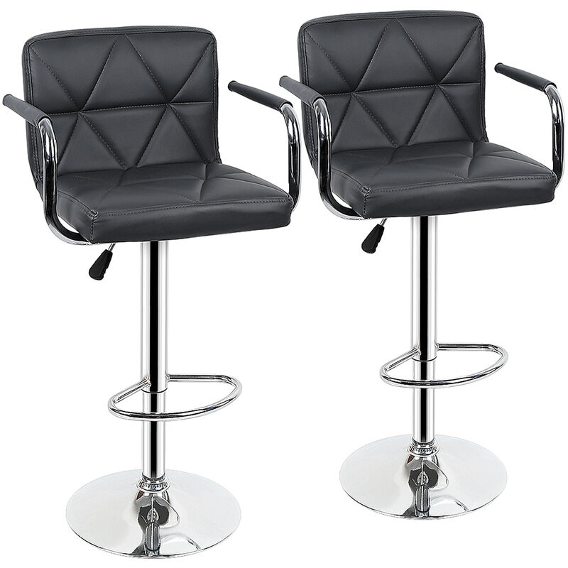 

2 x silla de bar con reposabrazos, regulable en altura, giratoria 360 ° con respaldo gris - Argento