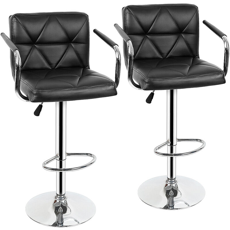 

2 x silla de bar con reposabrazos, regulable en altura, giratoria 360 ° con respaldo negro - Argento