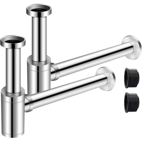 2 X Siphon de Lavabo Chromé Universel Tube Siphon de Lavabo Siphon en Acier Inox 1 1/4 x 32mm Salle de Bain Siphon Évier Métal Siphon à Tube Siphon à Tube Syphon Lavabo Reglable Anti Odeur