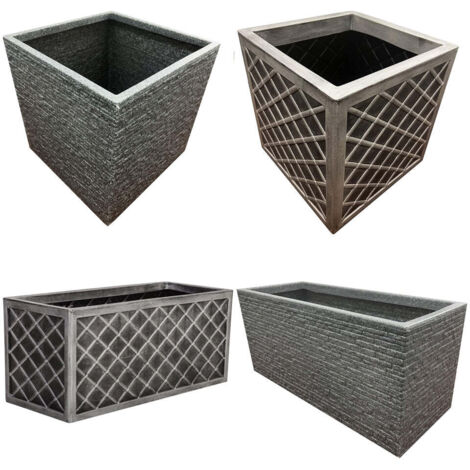 2 x SLATE Trough Large Garden Flower Planters In Pewter Grey