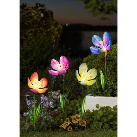 2 x Smart Garden Flower Bloom Blue Purple Glass Solar Stake Light Garden LED