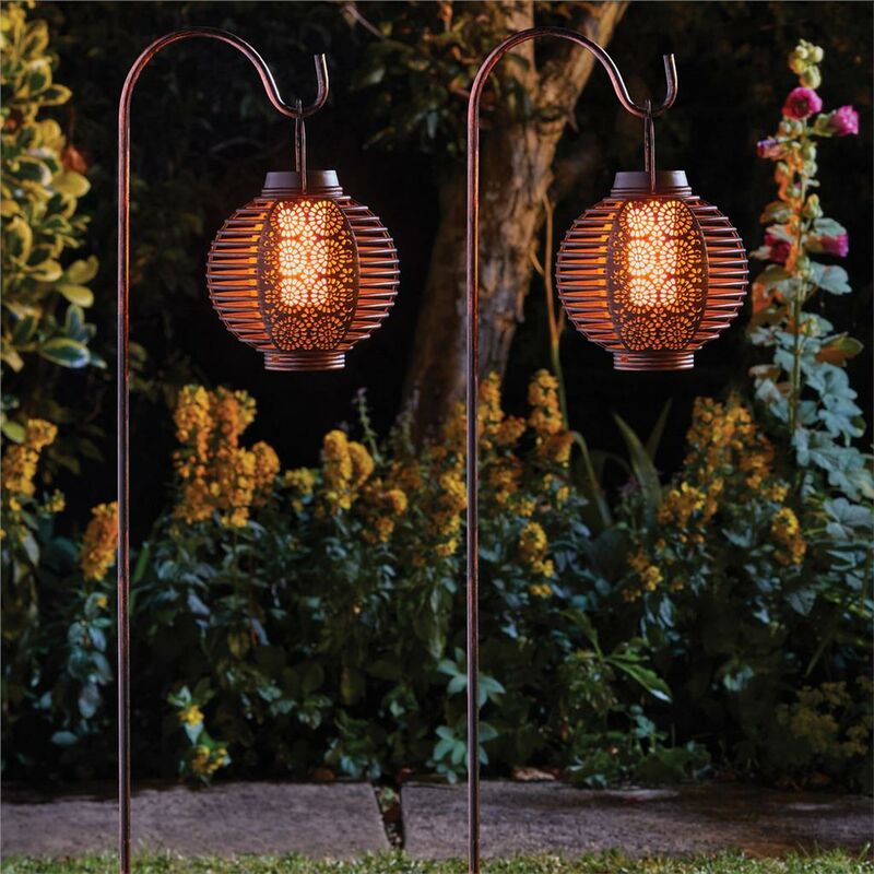 2 x Smart Garden Solar Forli Flaming Lantern led Light Silhouette Shepherds Hook