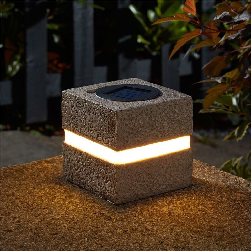 Smart Garden - 2 x Solar Glam Rock Granite Stone Effect Cube Light Bollard LED
