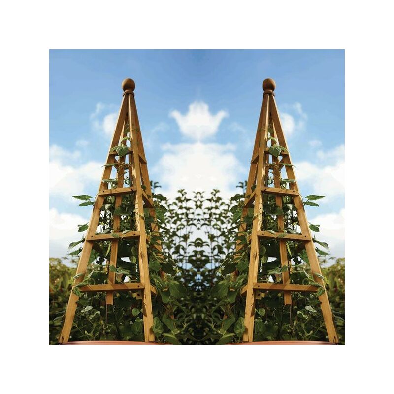Image of 2 x Smart Garden Tan Wooden Woodland Obelisk 1.5m Plant Support Pine