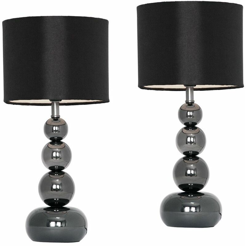 2 x Stacked Balls Touch Dimmer Table Lamps - Black Chrome & Black