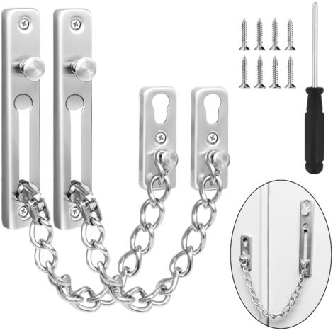 2 X Stainless Steel Door Chain Lock  Interior Door Window Security  Sturdy Rust Resistant Easy
