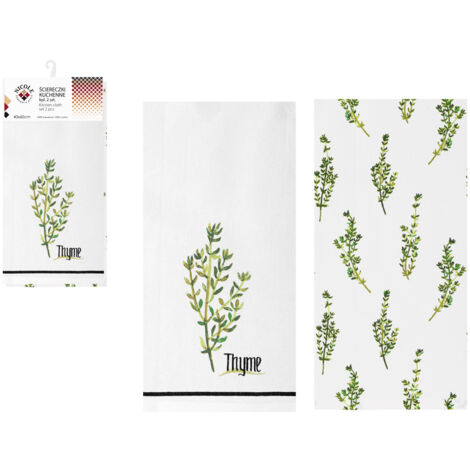 2 x strofinacci da cucina in cotone NICOLE, 40x60 cm, art. 52393, bianco, foglie verdi, ramoscelli