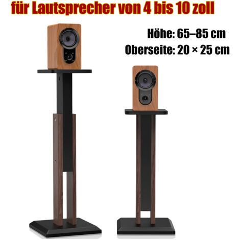 2 x Supports de Haut-Parleurs, 65-85 cm Hauteur Réglable, 20 kg Max, Supports de Sol en Bois pour Enceintes Satellites, Pieds d'enceintes Universels, Base Solide Anti-Vibration, Couleur Noyer