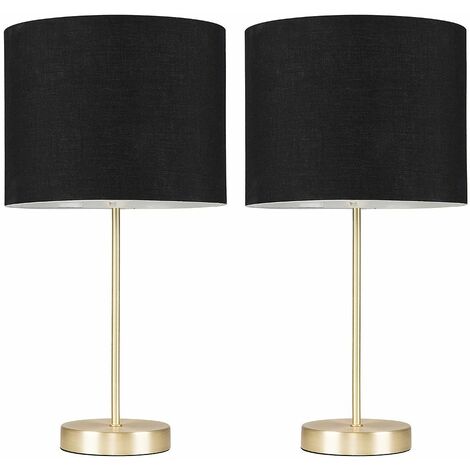 main image of "2 x Table Lamps in Gold with Drum Shade - Black"