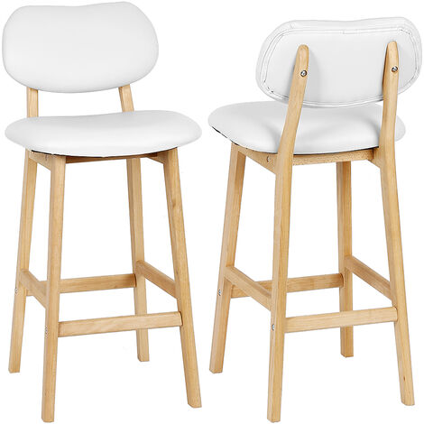 2 x Tabouret de bar avec pieds en bois, Tabouret de cuisine avec siège en similicuir