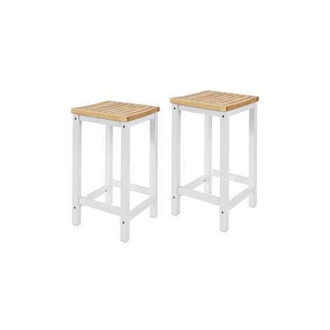 2 x Taburetes de Bar Cuadrado Silla Cocina Madera de Caucho y Pino Blanco FST29-WNx2 SoBuy ES