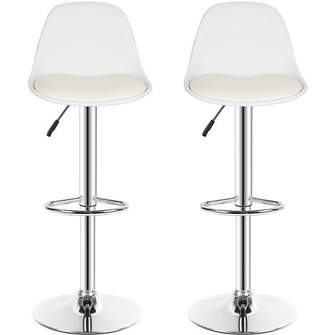 2 x Taburetes de Bar/Taburetes de Cocina, Silla de Bar Tapizada PU, Altura Ajustable y rotación de 360° - Blanco