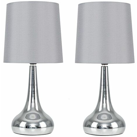 main image of "2 x Teardrop Touch Table Lamps with Cotton Shades + LED Dimmable Candle Bulbs - Mustard"