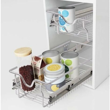 2 X Tiroir de Cuisine Télescopique d'Armoire de Cuisine Argent pour Placard de 26cm