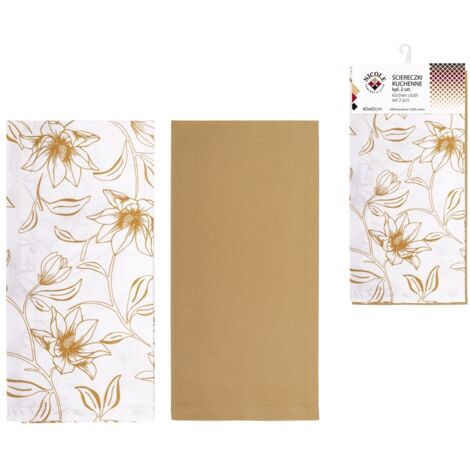 2 x Toalla de cocina de algodón NICOLE 40x60 cm art. 52329 estampado de flores blanco amarillo mostaza