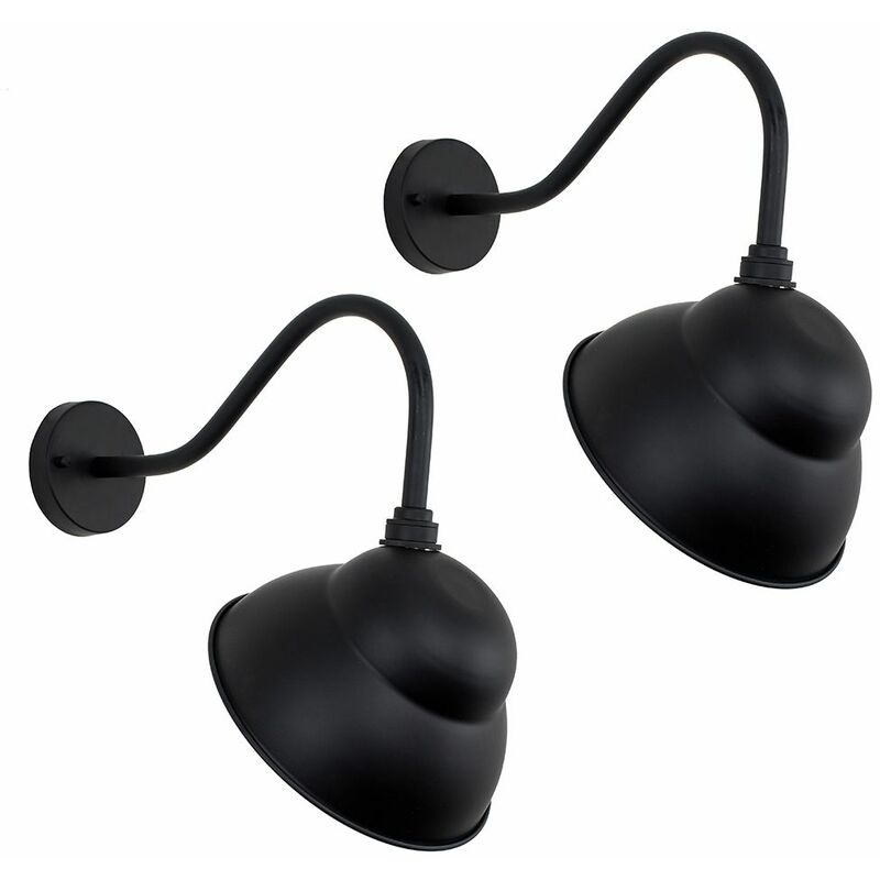 2 x Metal Swan Neck Wall Lights - Black