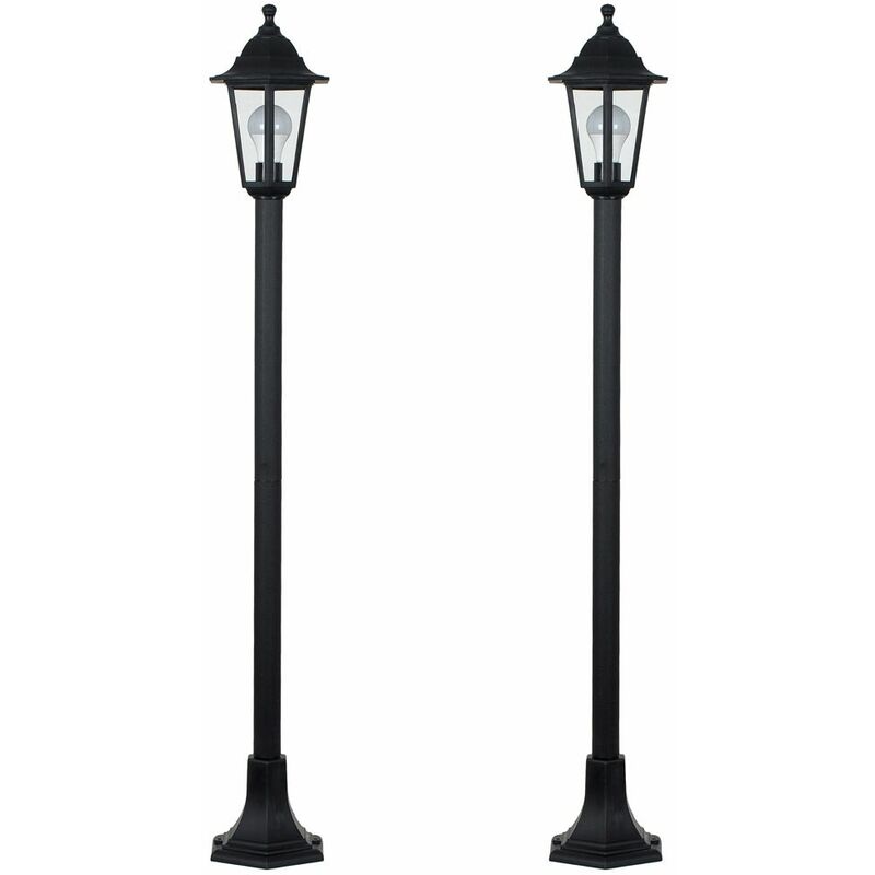 2 x Traditional Victorian 1.2M Black IP44 Outdoor Garden Lamp Post Bollard Lights - Add LED Bulbs