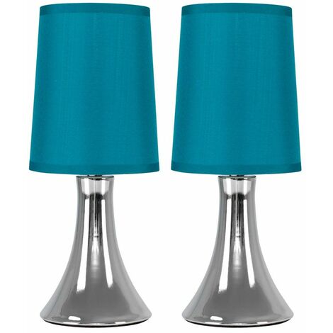 VALUELIGHTS 2 x Trumpet Touch Dimmer Table Lamps - Teal - No Bulbs