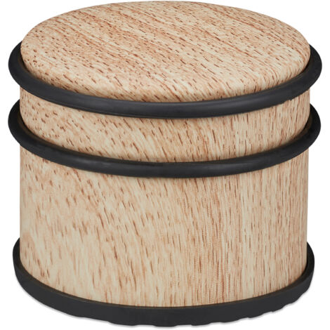 2 x Türstopper, für schwere Türen & Fenster, Edelstahl & Gummi, Holzoptik, hoher Bodenpuffer, ∅ 9,5 cm, hellbraun