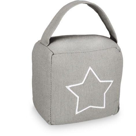 2 x Türstopper Sack, moderner Türsack in Vintage Design, Boden, Stofftürstopper mit Griff, HBT: 18,5 x 14 x 10 cm, grau