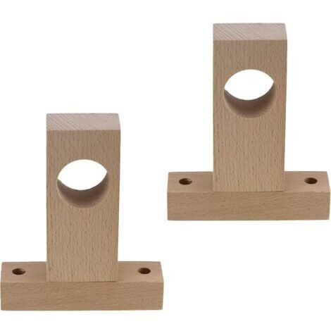 2 x Unfinished Wood Curtain Pole Brackets with Screws for 30mm Diameter Pole