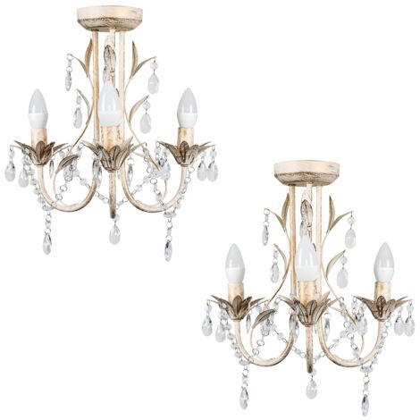 Pair of Traditional Style Distressed Cream Shabby Chic 3 Way Ceiling Light Chandeliers Pair of Traditional Style Distressed Cream Shabby Chic 3 Way Ceiling Light Chandeliers