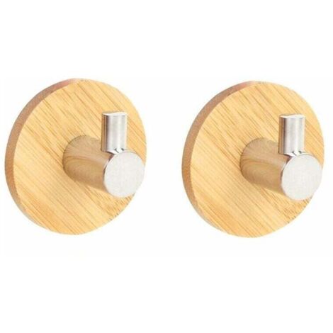 2 x wasserdichte Klebehaken aus Bambus und Edelstahl, Haken aus Metall, Tür-Wandhaken mit Aufkleber für Badezimmer, Küche, Wand, Decke, Schrank