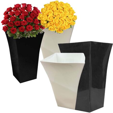 2 x White Milano Tall Plastic Shiny Gloss Planters