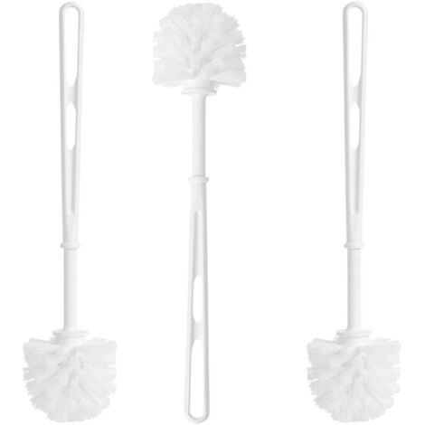2 x White Toilet Replacement Brush Only With Strong Plastic Handle & Deep Cleaner Bristles