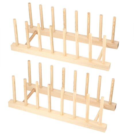 2 X Wooden Dish Drainer Rack Kitchen Plate Cup Book Storage Organizer