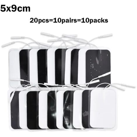 20/100 électrodes de stimulation nerveuse et musculaire TENS/EMS 5x5cm, coussinets de gel, appareil de physiothérapie, prise 2 mm 06063-AquaForge