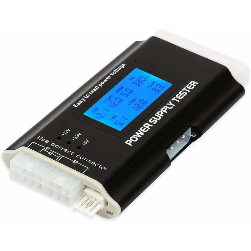 

20/24 4/6/8 Pin Computer PC Power Tester para ATX, ITX, BTX, PCI-E, SATA, HDD Color negro