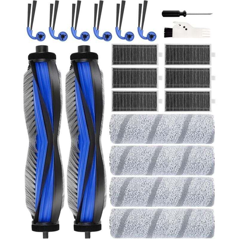 20 Accessories for ECOVACS DEEBOT X11 OmniCyclone/X11 Pro Omni Robot Vacuum Cleaner: 2 Main Brushes, 6 Side Brushes, 6 Filters, 4 Mopping Rollers, 1