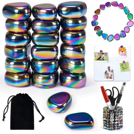 20 aimants en hématite colorés, pierres magnétiques de forme irrégulière avec un sac de rangement, pour adultes, idéales pour soulager le stress, la décoration ou le bureau.