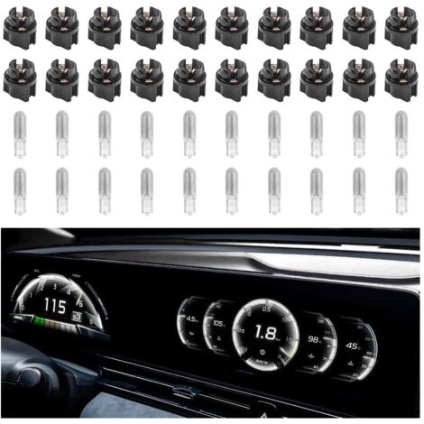 20 ampoules halogènes T5 17 57 79 86 pour tableau de bord avec 20 douilles, ampoules 12 V pour compteur de vitesse, tachymètre, tableau de bord, ampoules universelles pour tableau de bord de voiture (