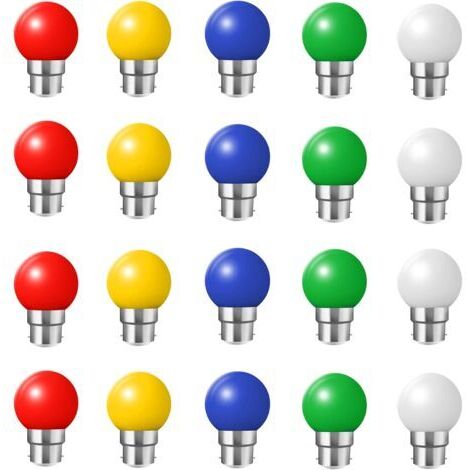 20 ampoules LED B22 à baïonnette 2W multicolores pour mini-balles de golf, décoration extérieure (rouge, jaune, vert, bleu, blanc froid) - Idéales pour les fêtes de Noël, les terrasses et les patios.
