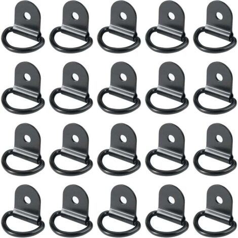 20 anillas de amarre de acero inoxidable para remolque, redondas y plegables con bloqueo de carga para vehículos (36 x 25 mm, negras)