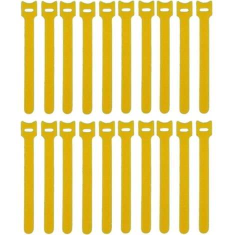 20 attaches velcro jaunes réutilisables 12x150 mm, bandes auto-agrippantes pour rangement câbles et organisation des fils