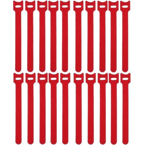 20 attaches velcro rouges réutilisables 12x150 mm, bandes auto-agrippantes doubles faces pour rangement câbles