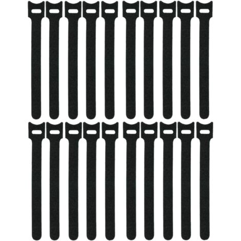 20 bandes velcro réutilisables noires 12x150 mm, attaches câbles ajustables en nylon double face sans adhésif pour rangement