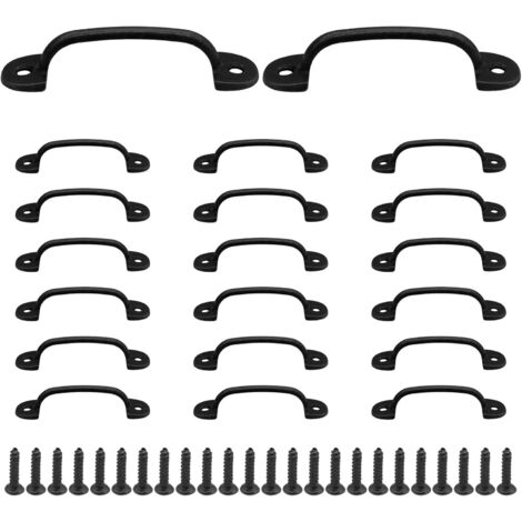 20 Black Barn Door Handles, Zinc Alloy Mini Decorative Handles, Vintage Drawer Pulls for Cabinets, Drawers, and Closets