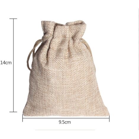 20 bolsas de yute, bolsas de lino, bolsas de regalo reutilizables, bolsas de arpillera con cordón, bolsas de cáñamo con cordón, rectangulares para joyería, regalos de boda (14 x 9,5 cm)