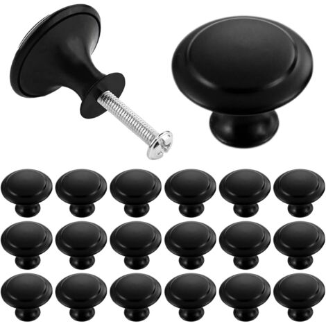 20 botones de cajón negro mate, asas redondas de acero inoxidable de 30 mm con tornillos, botones de puerta de mueble, asas de cocina, botones de cajón elegantes para armarios asas de mueble