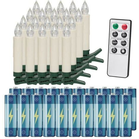 20 Bougies LED Blanc Chaud pour Sapin de Noël : Piles et Télécommande incluses