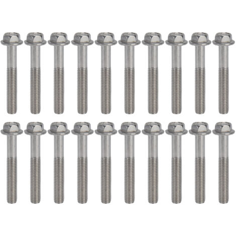 20 Boulons Hexagonaux à Embase Flangee M10x1.5 DIN6921 avec Joint A2‑70 Inoxydable - 65mm Long