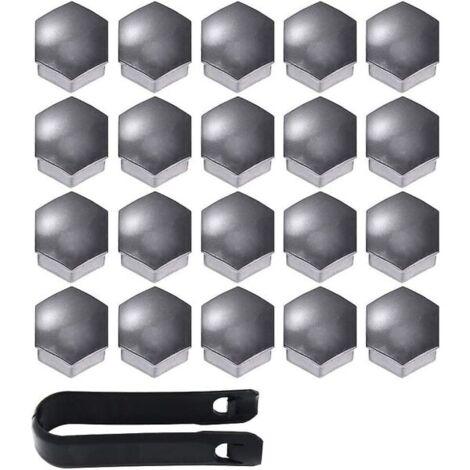 20 cache-écrous de roue gris 17 mm, avec kit de démontage pour voiture