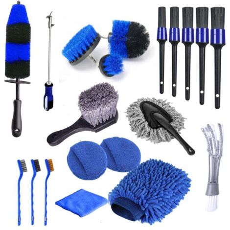 20 cepillos de limpieza para coche, cepillos para detalles, taladro eléctrico, cepillos para llantas, limpieza de ruedas, neumáticos, motor interior y exterior.