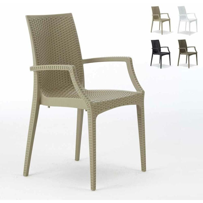 Lot de 20 chaises de jardin accoudoirs fauteuils bar café restaurant polyrotin Bistrot Arm Grand Soleil Couleur: Beige