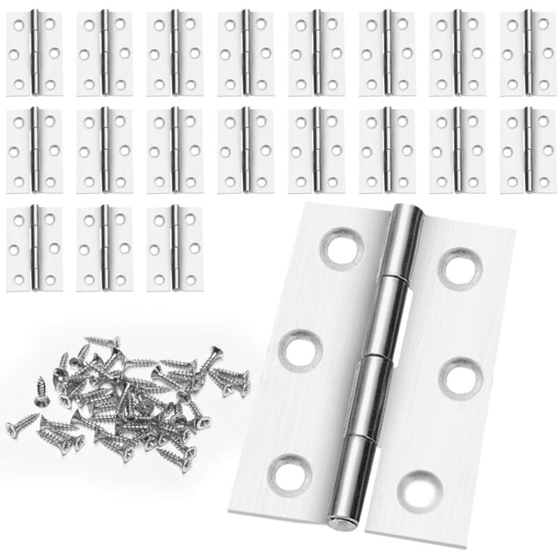 20 Charniere porte placard, charniere porte,charniere meuble, taille 44mm × 30mm, Charnières en acier inoxydable, avec 120 vis, adaptées pour les