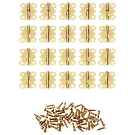 20 charnières de porte papillon miniatures dorées en fer, 20 x 17 mm, 4 trous, pour armoire KLB